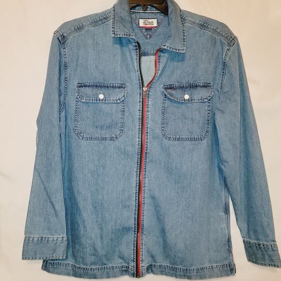 Vintage Tommy Hilfiger denim full zip back spell out shacket Med Y2K Classic - Picture 2 of 6